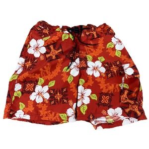 Big Dogs Swim Trunks Men Medium Red Floral Bored Shorts Surfing Hawaiian Beach